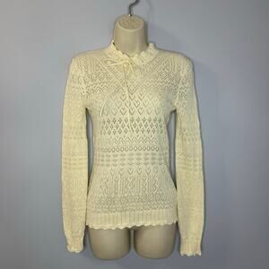 Loveshackfancy Ramy Pullover Cream Knit Pullover Sweater Top Casual Wardrobe XS